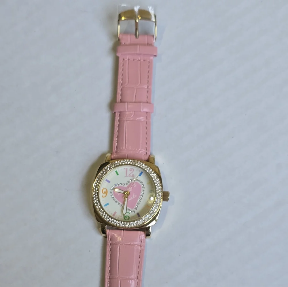 Y2K Dooney & Bourke Hearts Design Rhinestone Bezel Watch Pink Leather Band - Picture 11 of 11